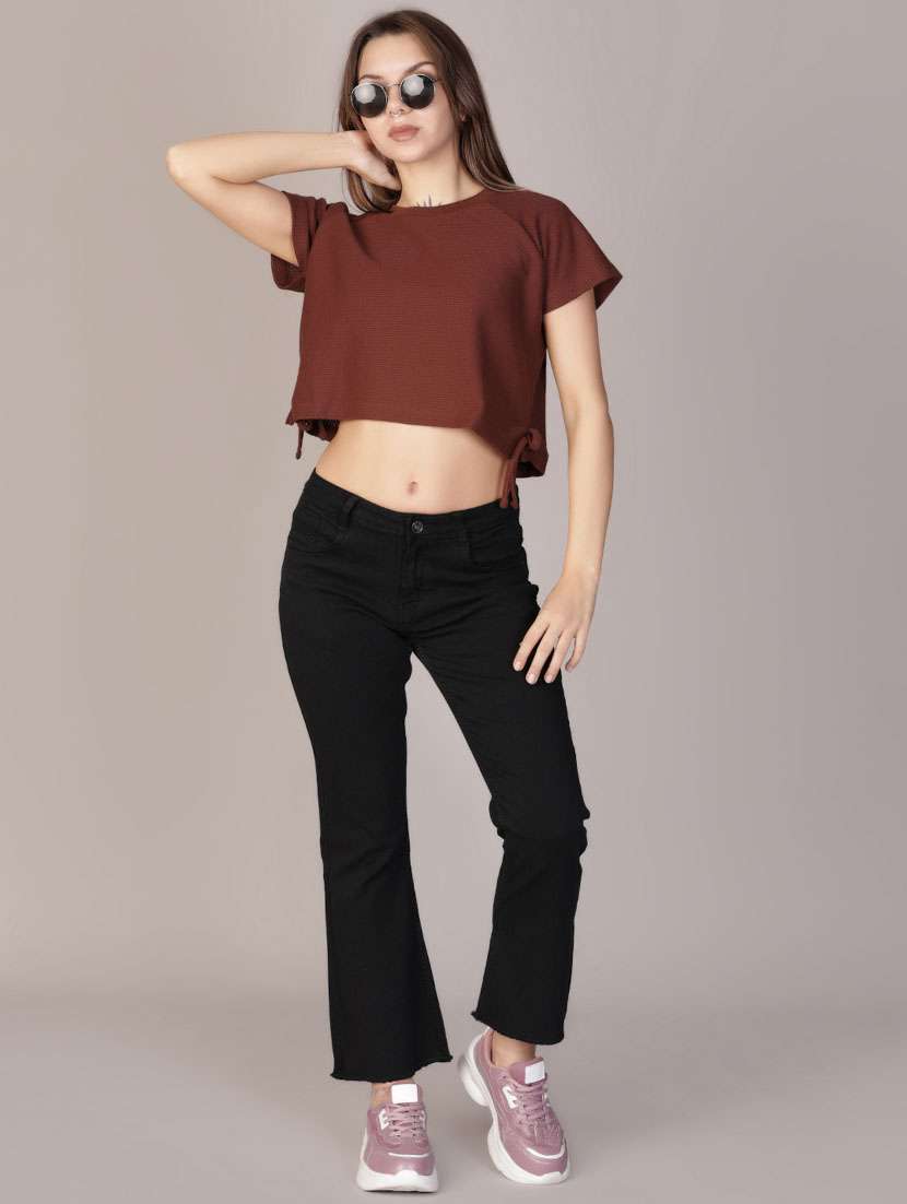 women solid short sleeve crop top - 21926213 - Standard Image - 5