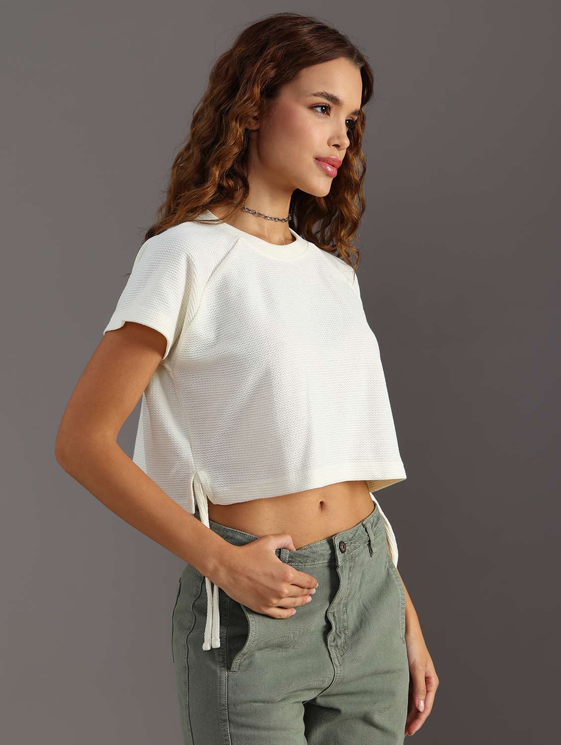 women solid short sleeve crop top - 21926214 -  Standard Image - 3