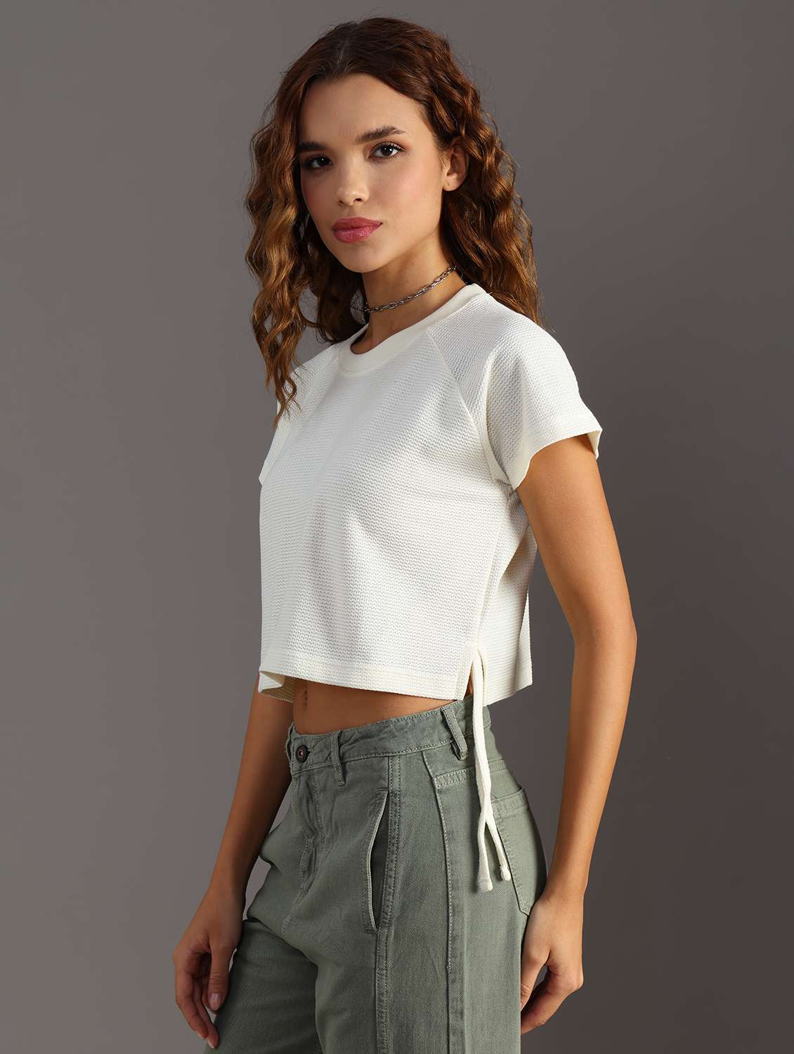 women solid short sleeve crop top - 21926214 -  Standard Image - 5