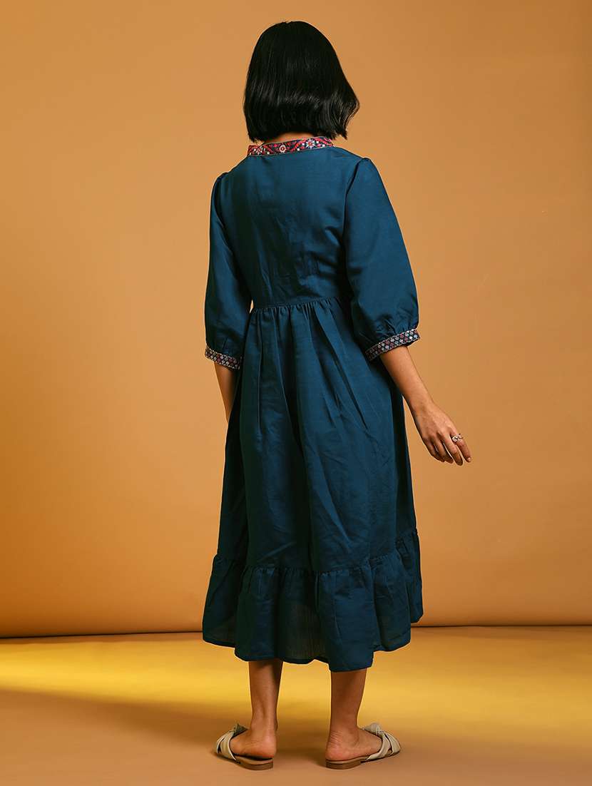 women embroidered puff sleeve tiered ethnic dress - 21926217 -  Standard Image - 3