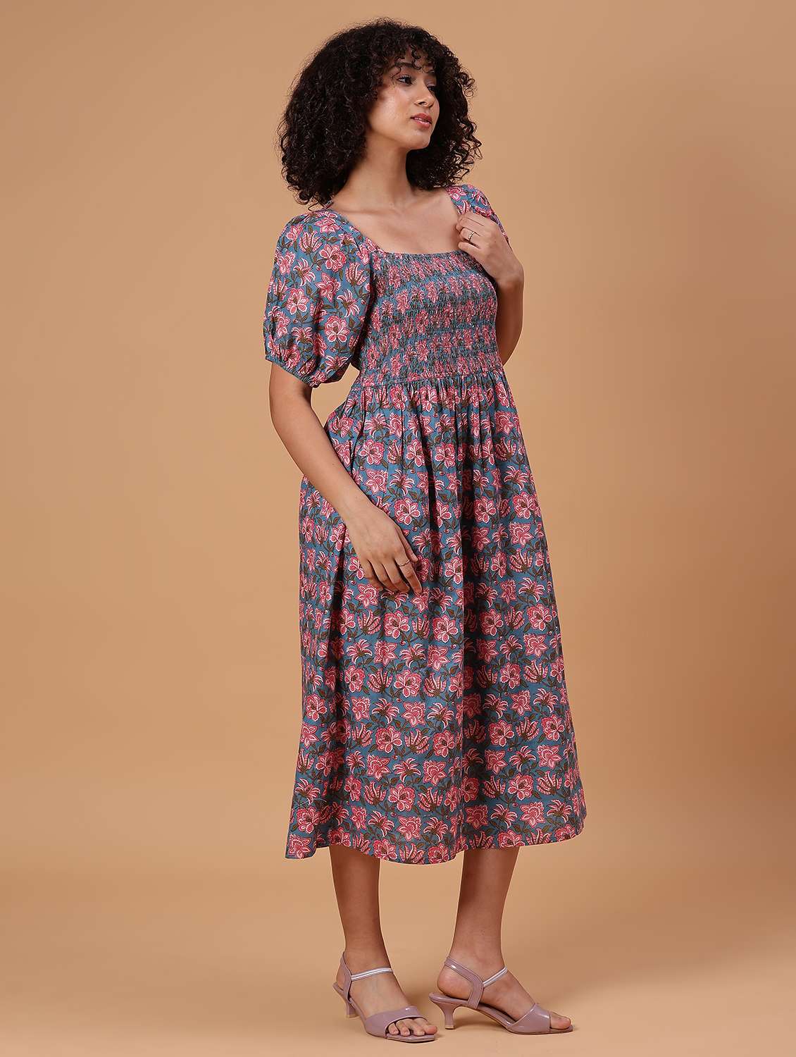 Women Floral Print Puff Sleeve Fit & Flare Dress - 21926218 -  Standard Image - 3