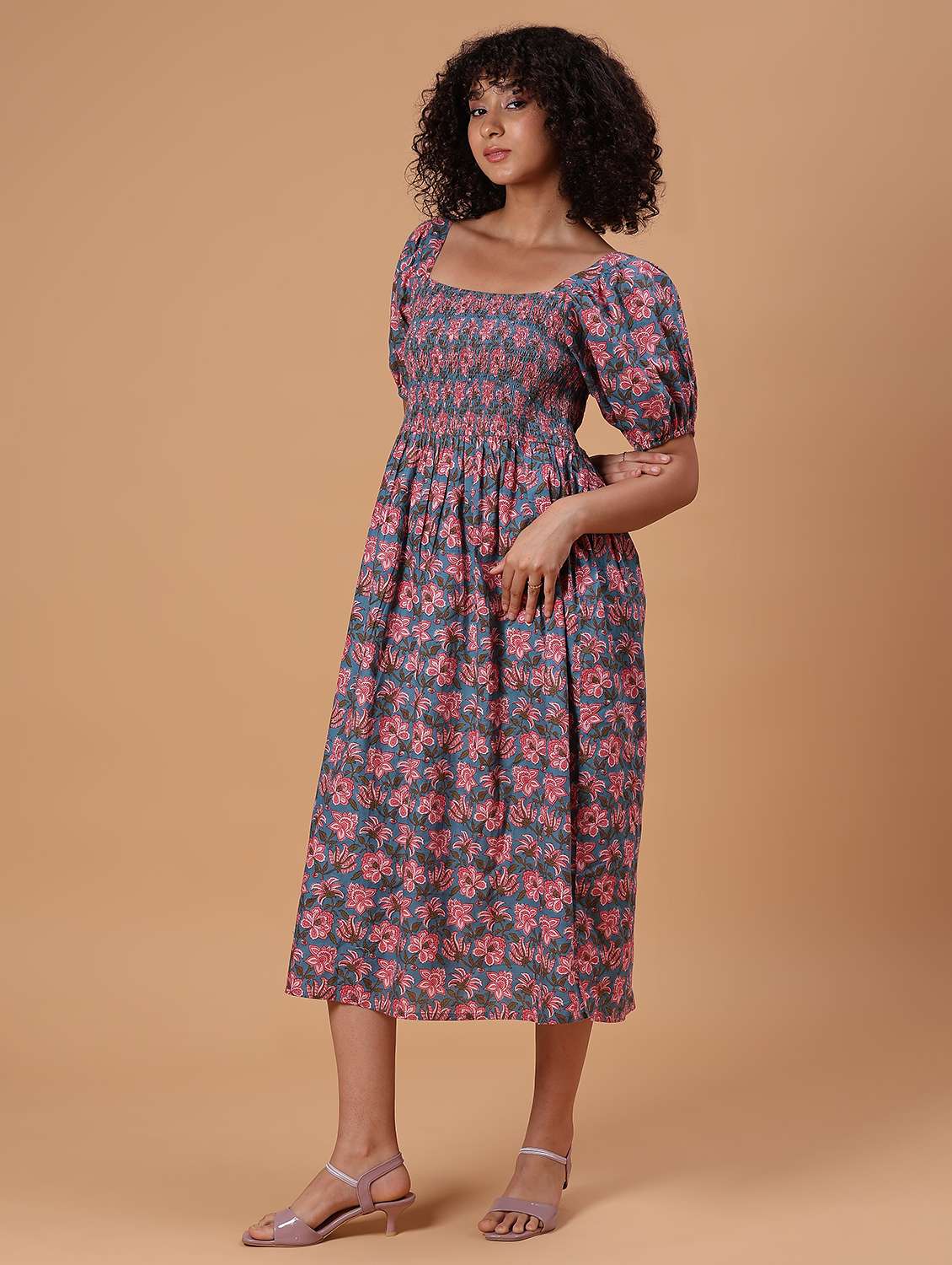 Women Floral Print Puff Sleeve Fit & Flare Dress - 21926218 -  Standard Image - 5