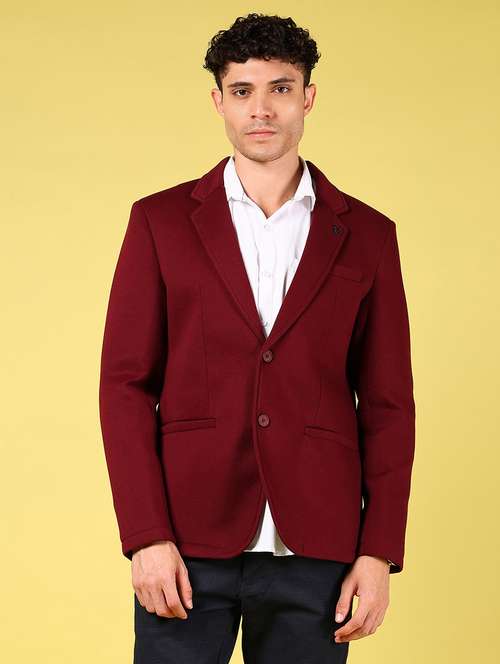 men maroon solid long sleeve single breasted blazer - 21926286 -  Standard Image - 0