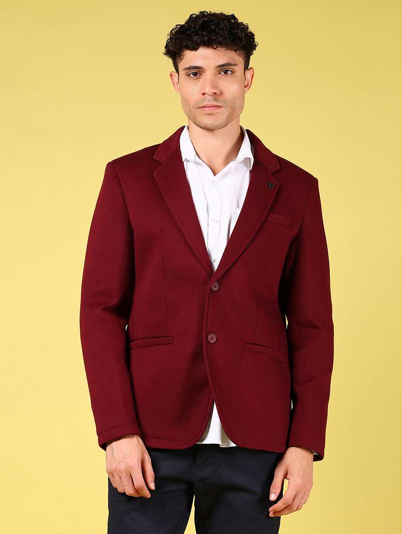 men maroon solid long sleeve single breasted blazer - 21926286 -  Zoom Image - 0