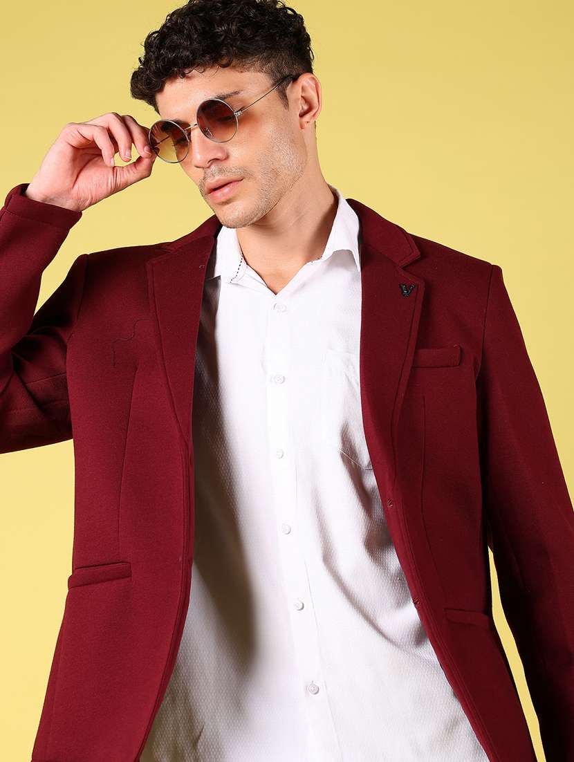 men maroon solid long sleeve single breasted blazer - 21926286 -  Standard Image - 3