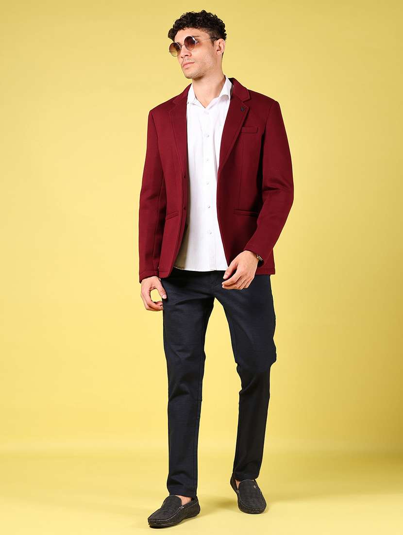 men maroon solid long sleeve single breasted blazer - 21926286 -  Standard Image - 5