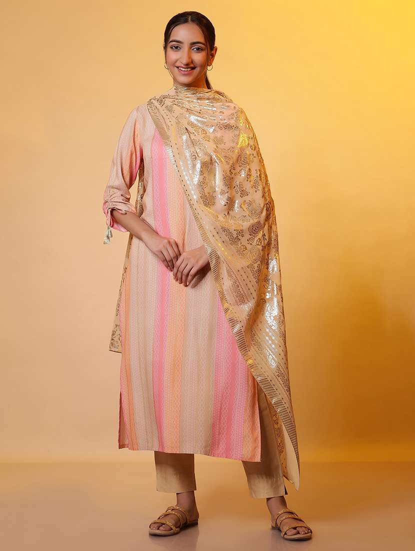 multi colored cotton blend kurta dupatta  set