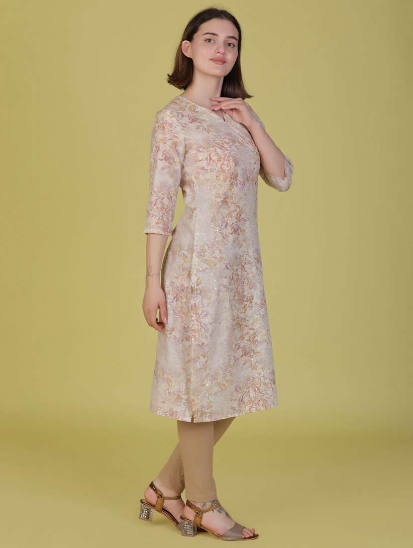 women three quarter sleeve straight kurta - 21926366 -  Standard Image - 3