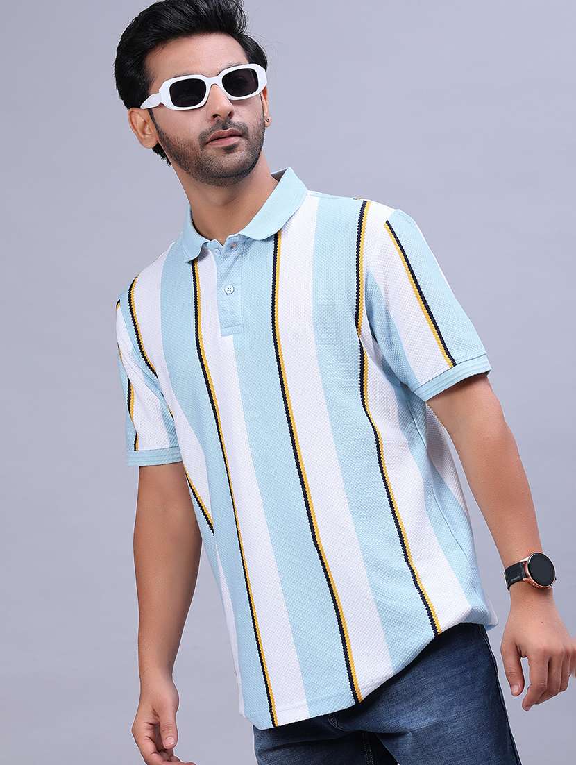 men striped short sleeve regular fit polo t-shirt