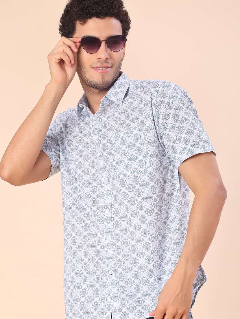 men printed short sleeve regular fit casual shirt