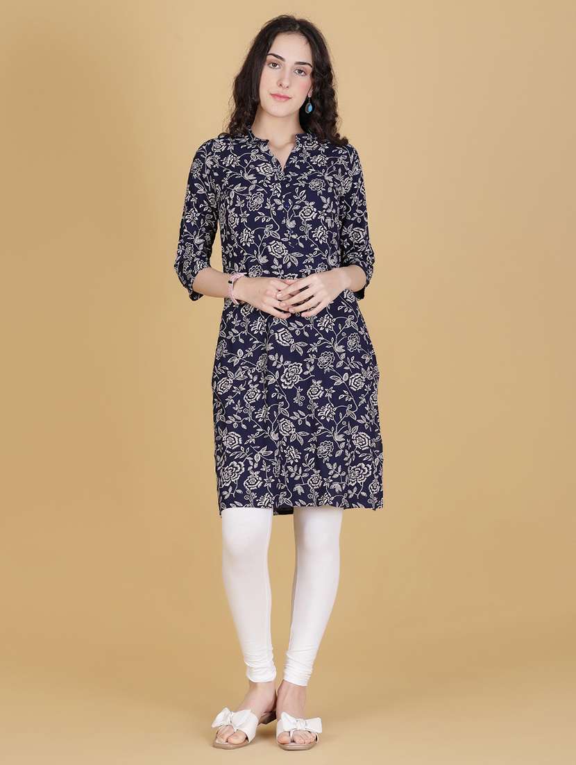 women floral three quarter sleeve straight kurta - 21926608 -  Zoom Image - 0