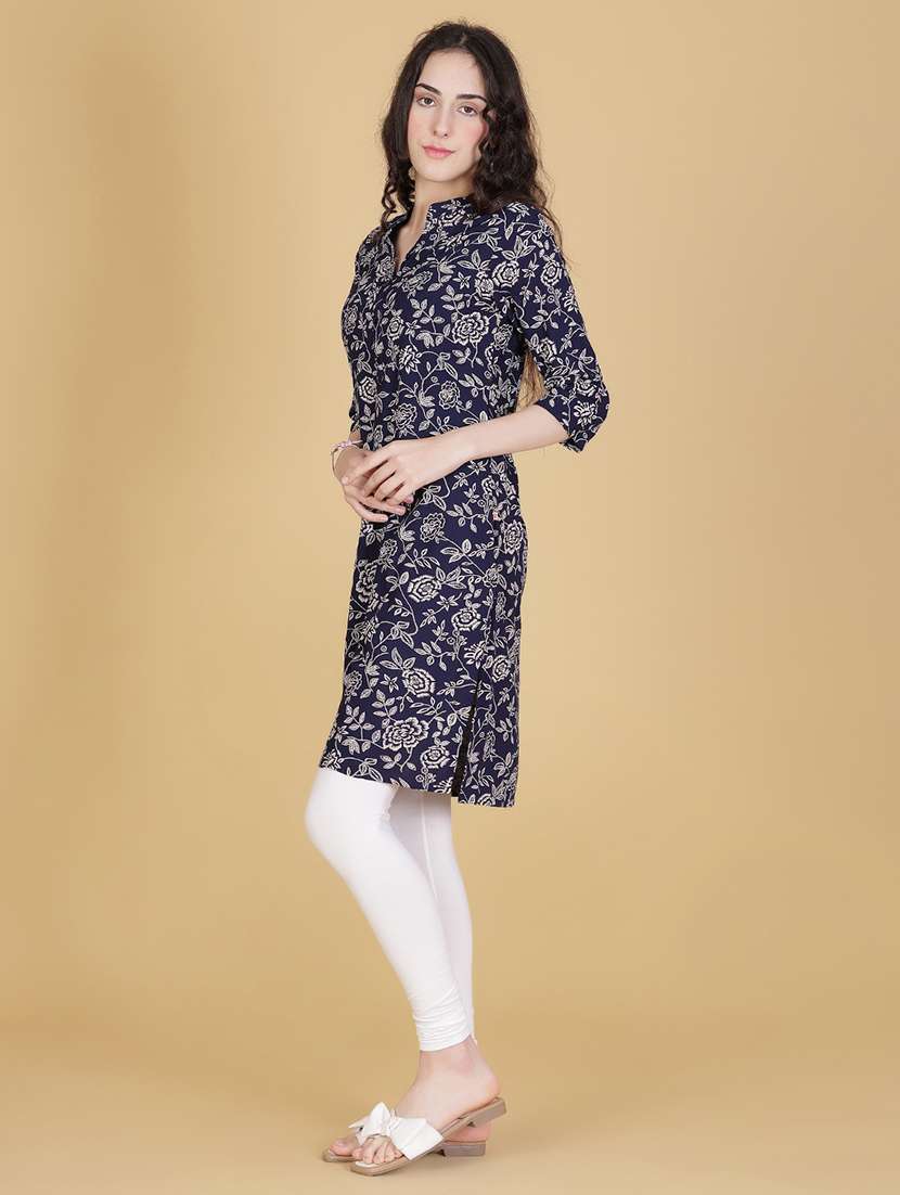 women floral three quarter sleeve straight kurta - 21926608 - Standard Image - 3