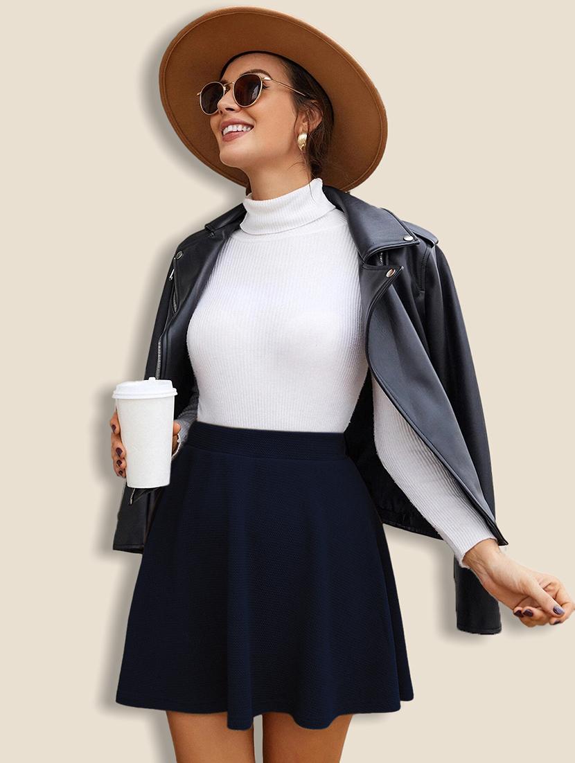 women solid high rise skater skirt - 21926617 - Standard Image - 5