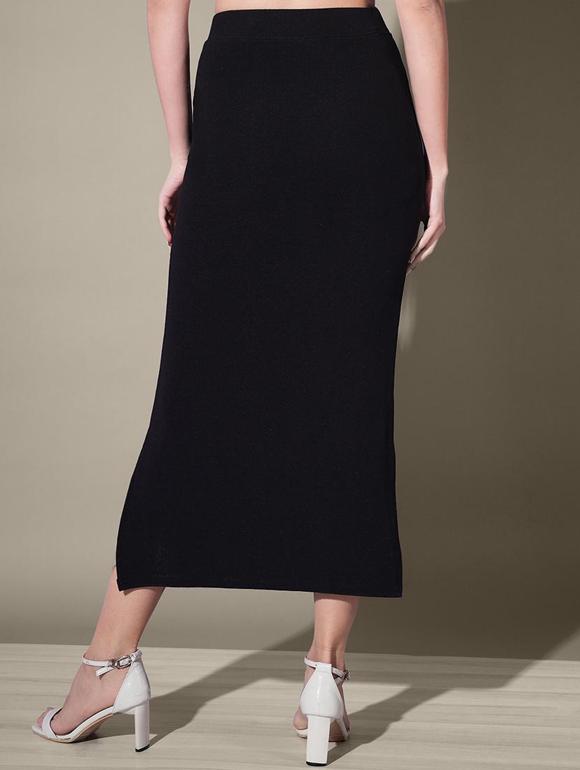 women black solid high rise bodycon skirt - 21926620 - Standard Image - 3