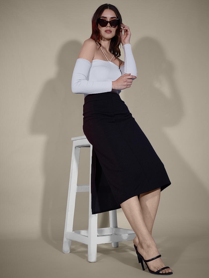 women black solid high rise a-line skirt - 21926624 - Standard Image - 5