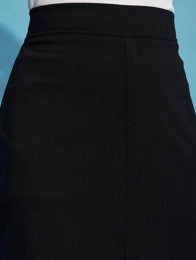women black solid high slit straight skirt - 21926625 - Standard Image - 3