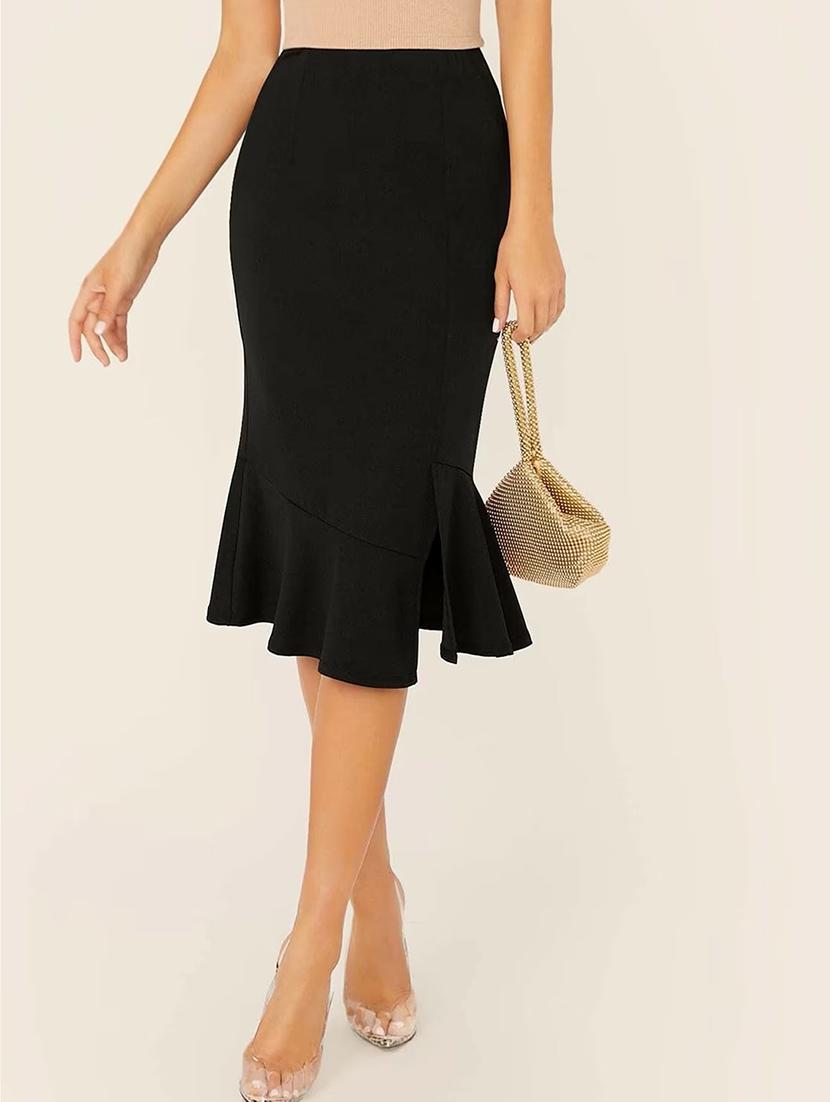 women black solid high rise tiered skirt - 21926629 - Zoom Image - 0