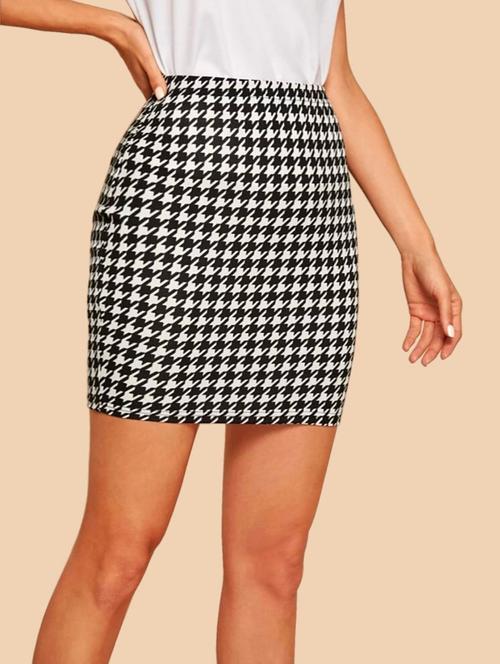 women houndstooth print high rise bodycon skirt - 21926630 - Standard Image - 0