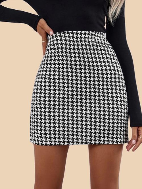 women houndstooth print high rise bodycon skirt - 21926631 - Standard Image - 0