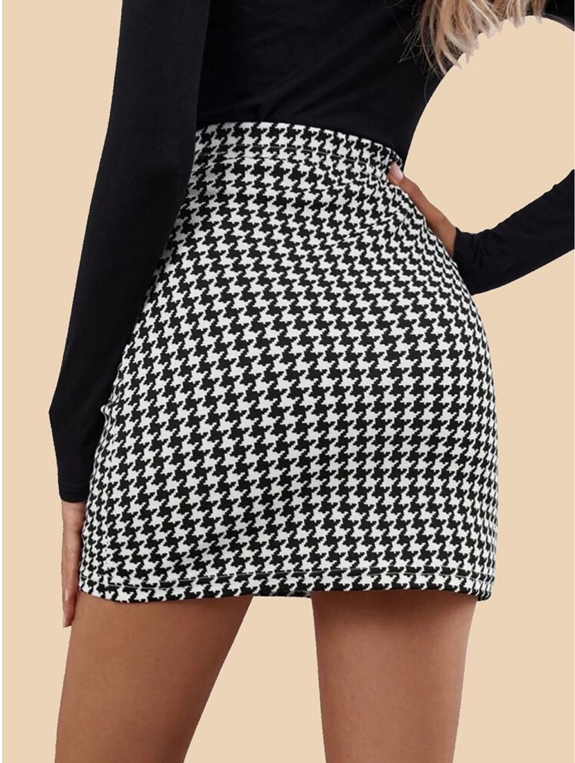 women houndstooth print high rise bodycon skirt - 21926631 - Standard Image - 3