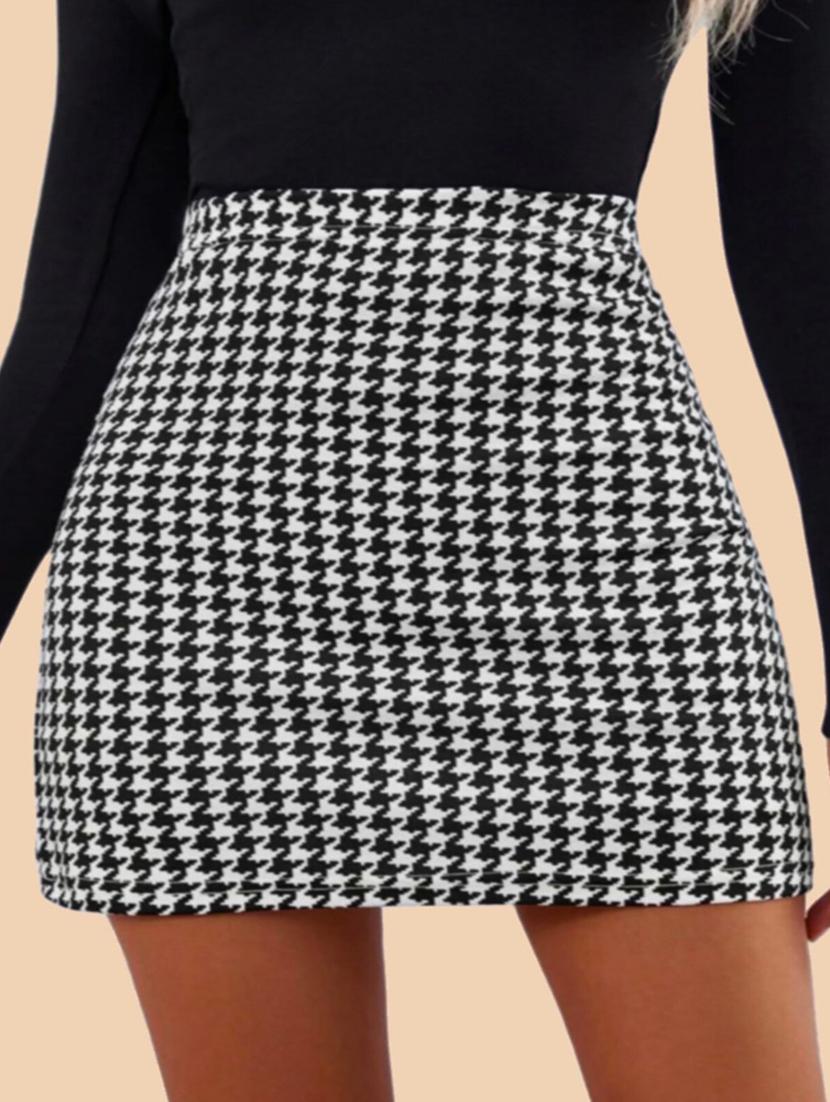 women houndstooth print high rise bodycon skirt - 21926631 - Standard Image - 5