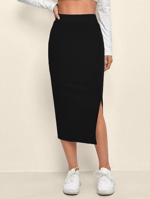 women black solid high rise bodycon skirt - 21926643 - Standard Image - 0