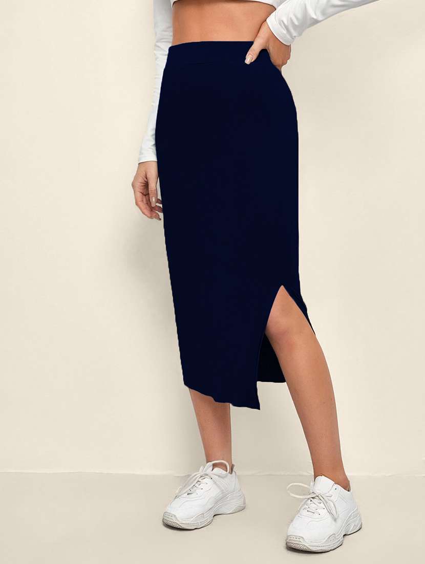 women solid high rise bodycon skirt