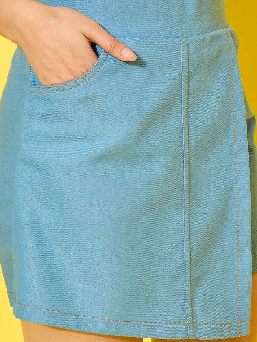 women solid high rise denim skorts - 21926648 - Standard Image - 3