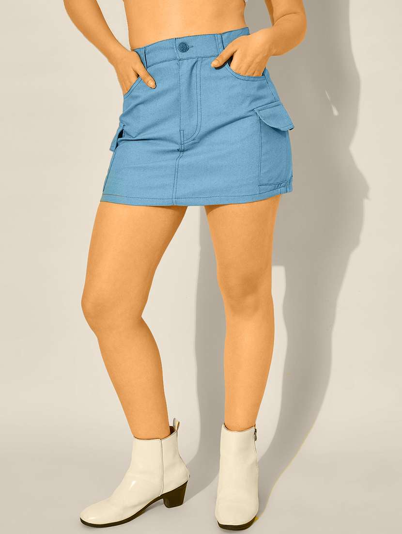 women solid high rise denim cargo skirt - 21926649 -  Zoom Image - 0