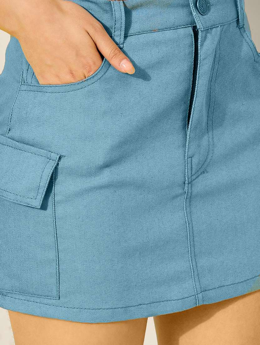 women solid high rise denim cargo skirt - 21926649 -  Standard Image - 3