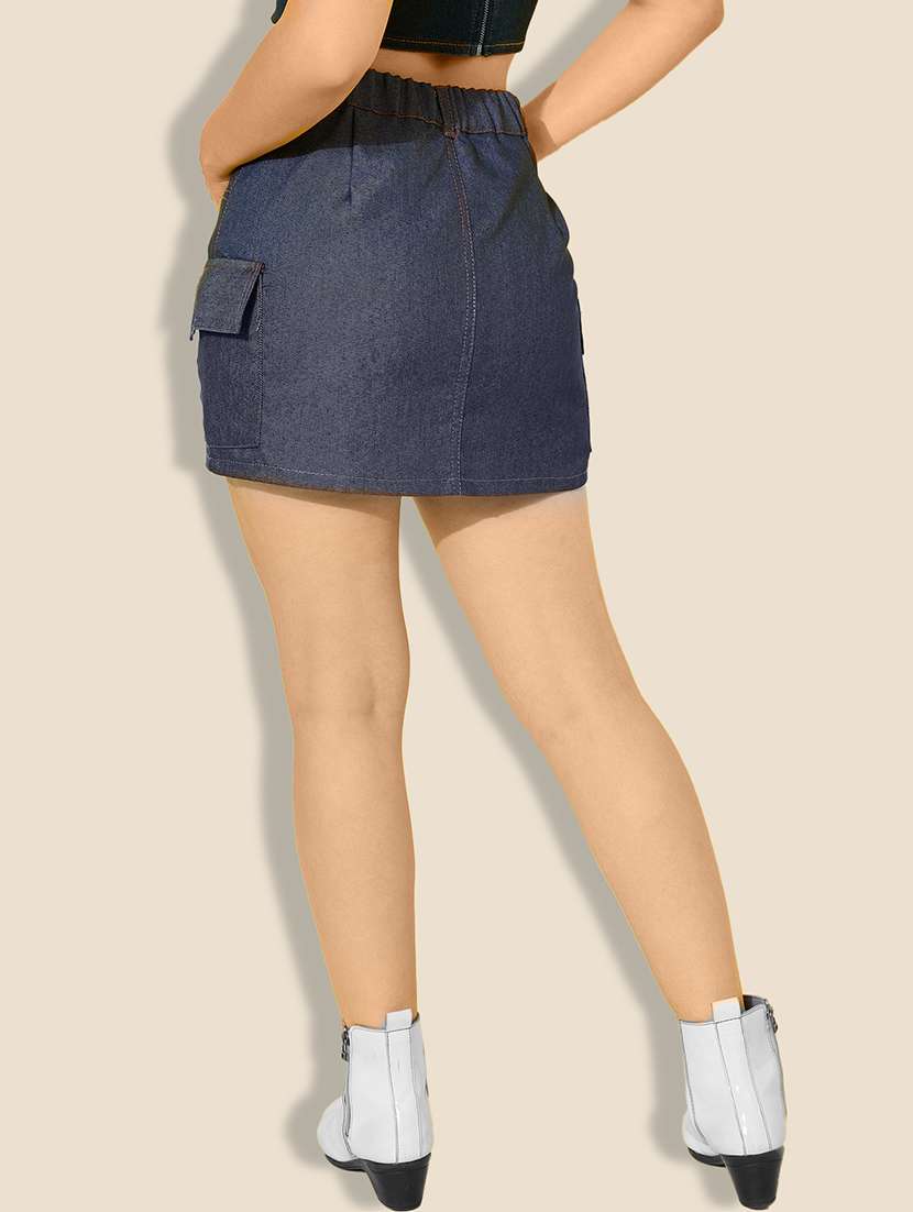 women solid high rise denim cargo skirt - 21926650 -  Standard Image - 3