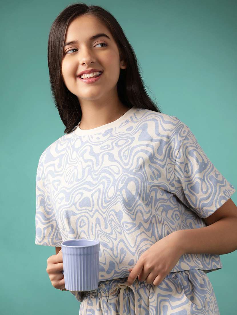 girls printed round neck shorts set nightwear - 21926674 -  Standard Image - 3