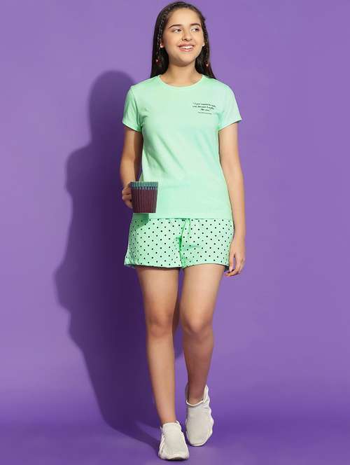 girls typographic round neck shorts set nightwear - 21926677 - Standard Image - 0
