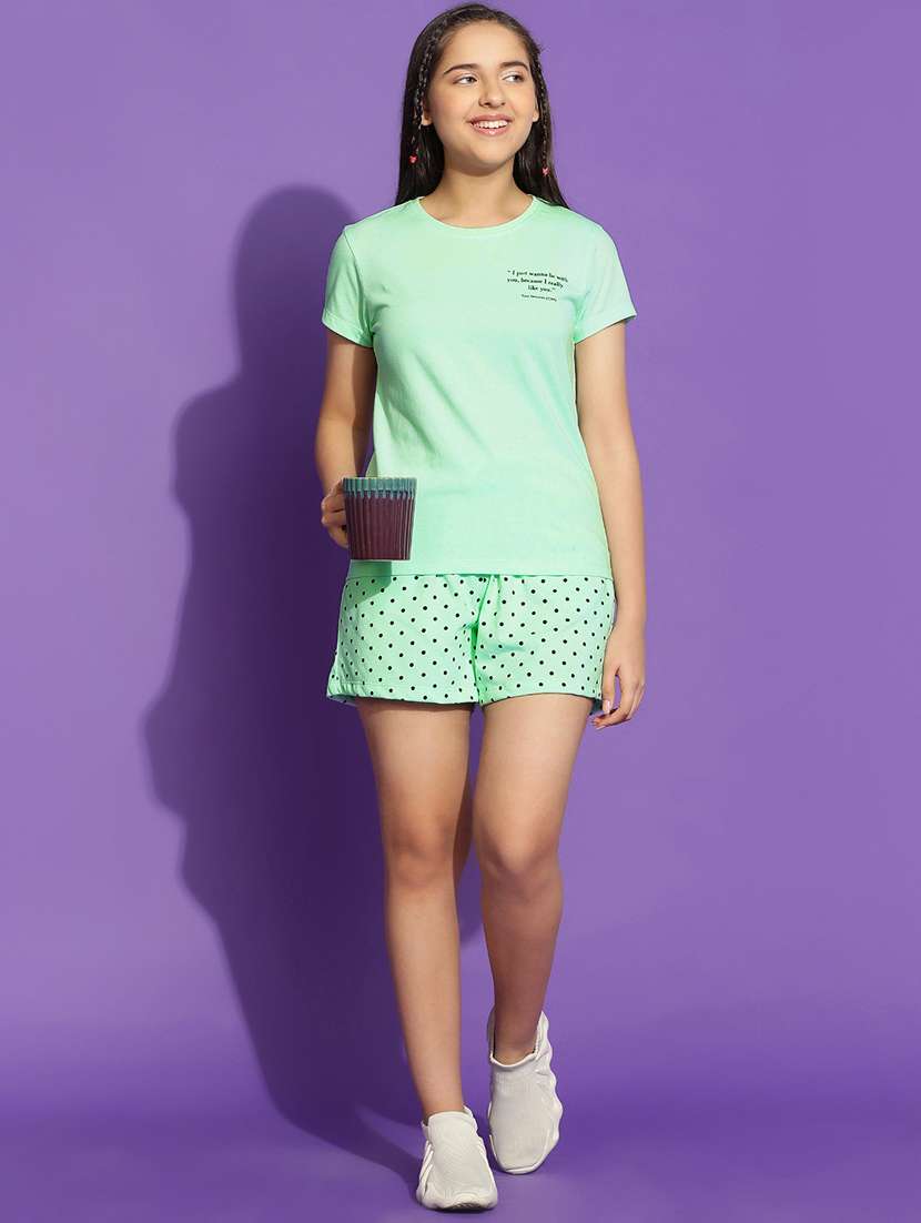 girls typographic round neck shorts set nightwear - 21926677 - Zoom Image - 0