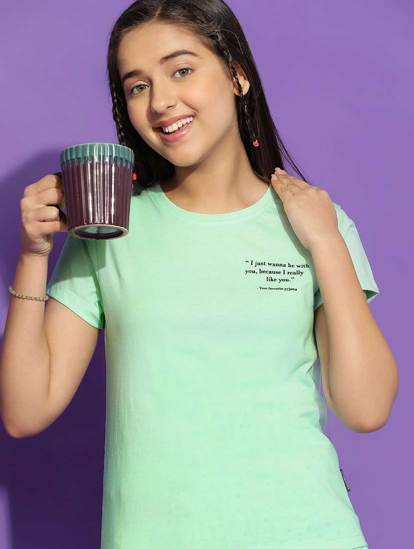 girls typographic round neck shorts set nightwear - 21926677 - Standard Image - 3