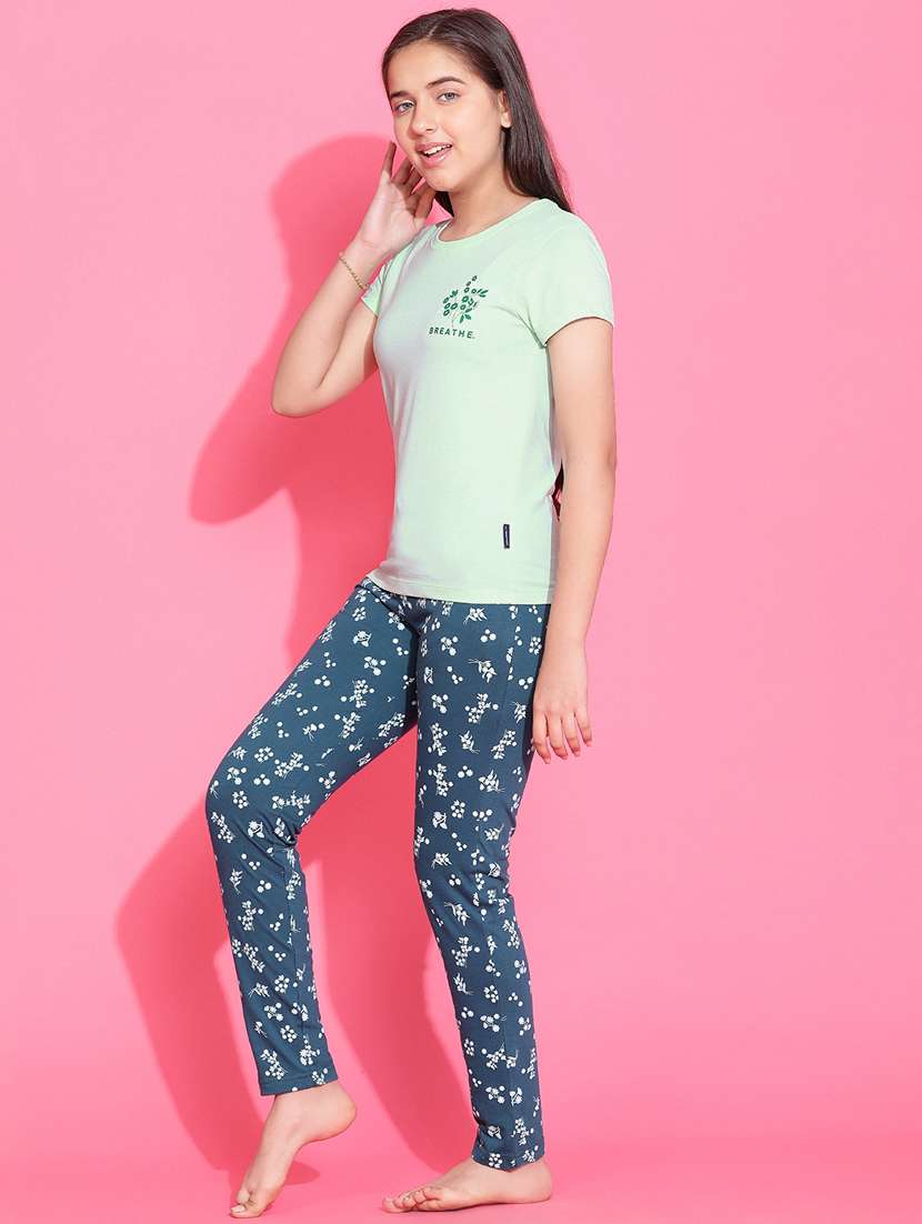 girls printed round neck shorts set nightwear
