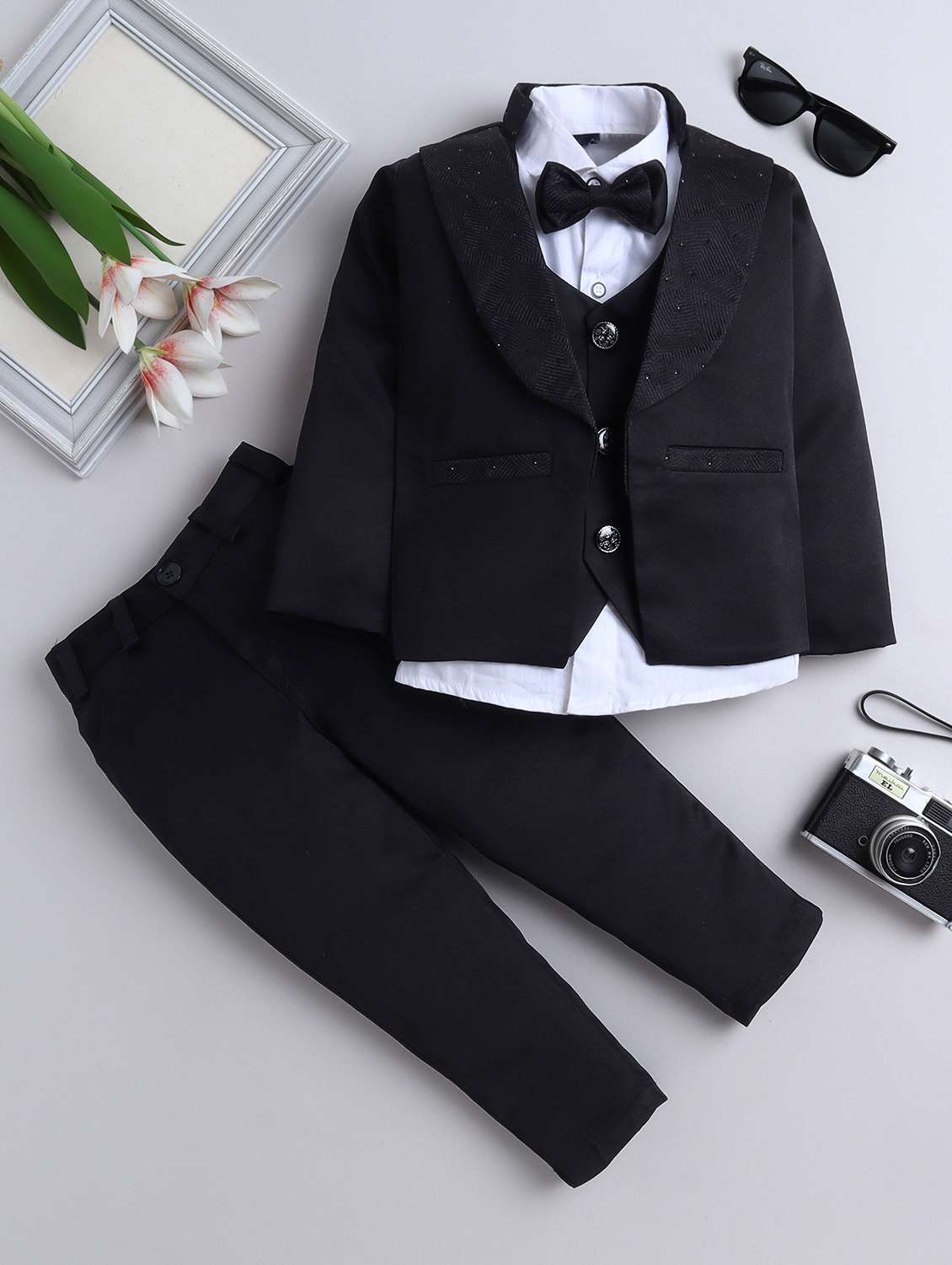 boys solid long sleeve three piece suit set - 21926682 -  Zoom Image - 0