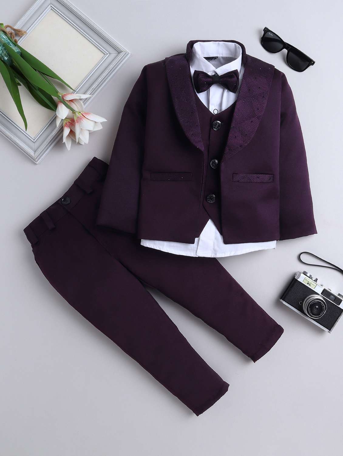boys solid long sleeve three piece suit set - 21926684 -  Zoom Image - 0