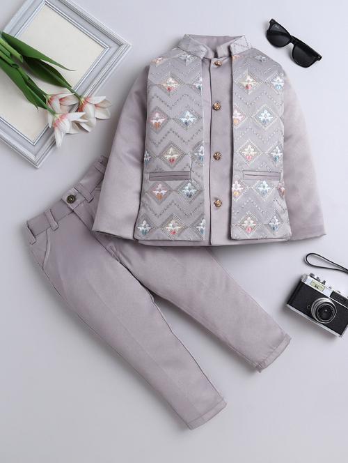 boys embroidered sherwani set with jacket - 21926687 - Standard Image - 0