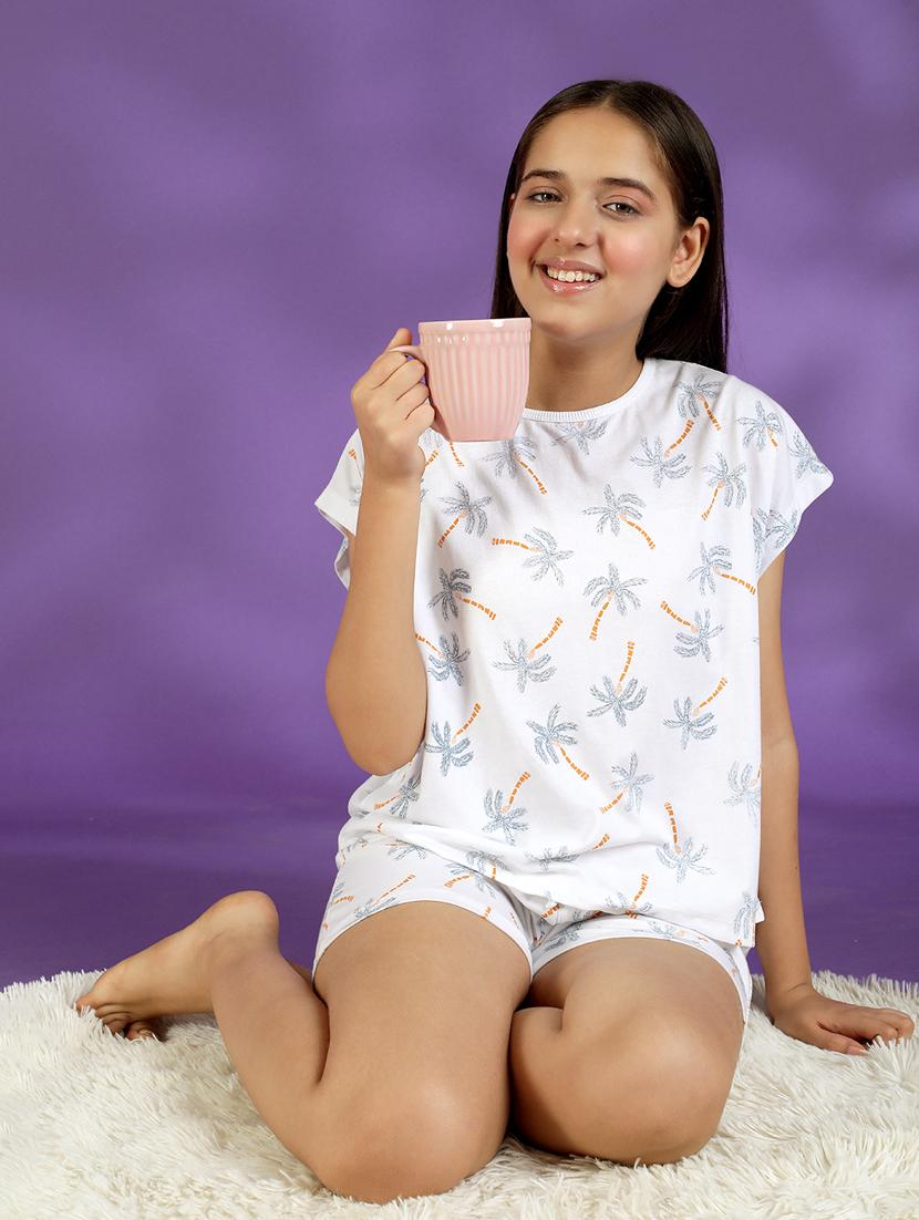 girls printed round neck shorts set nightwear - 21926715 - Standard Image - 3