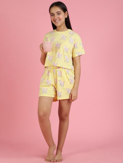 girls printed round neck shorts set nightwear - 21926718 - Standard Image - 0