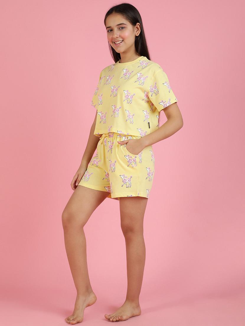 girls printed round neck shorts set nightwear - 21926718 - Standard Image - 3