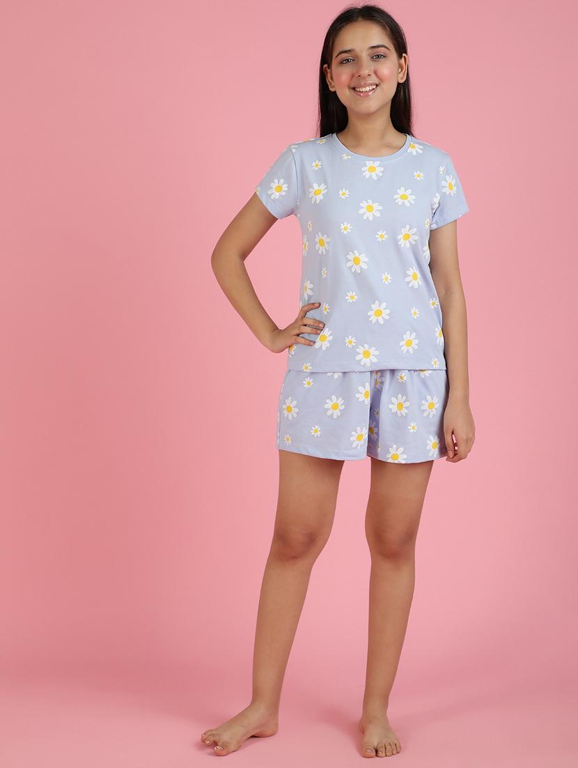 girls printed round neck shorts set nightwear - 21926720 - Zoom Image - 0