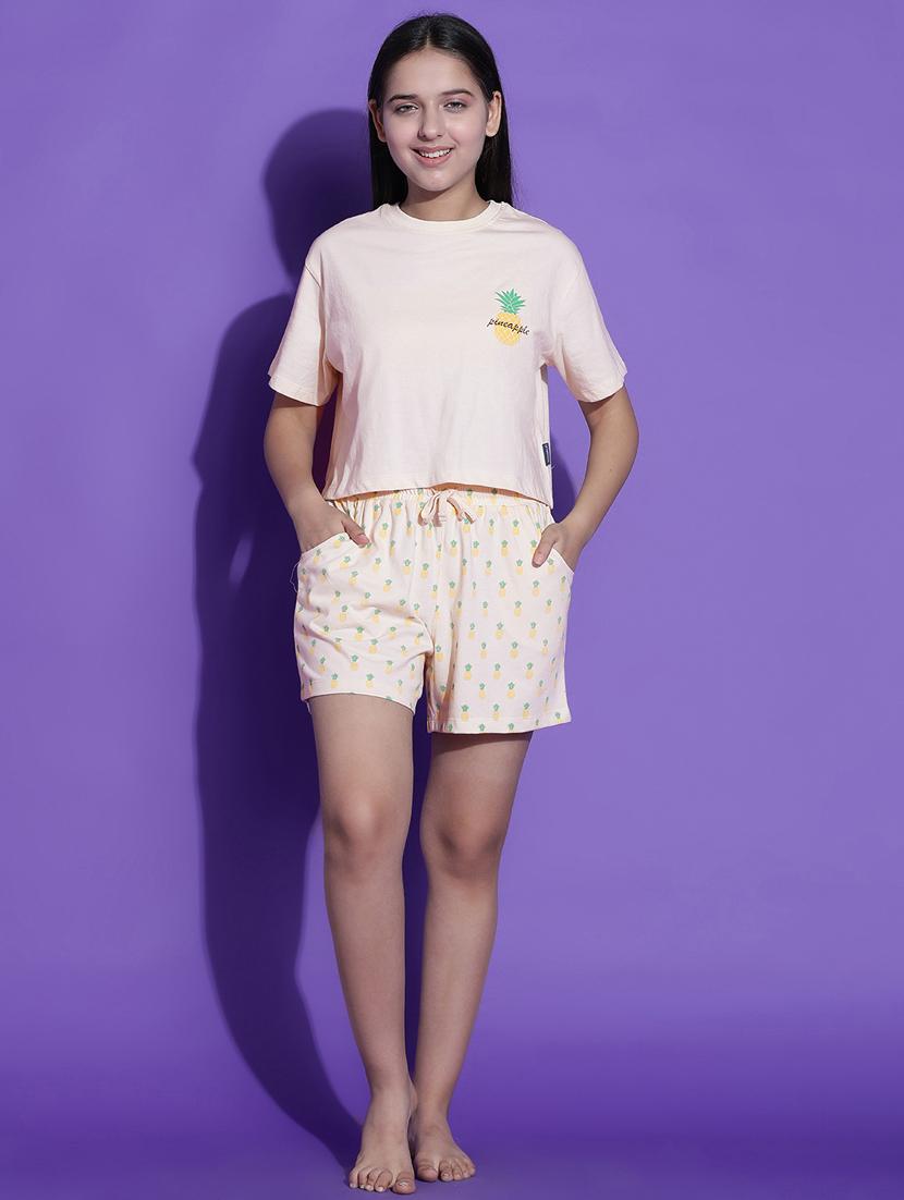 girls printed round neck shorts set nightwear - 21926724 - Zoom Image - 0