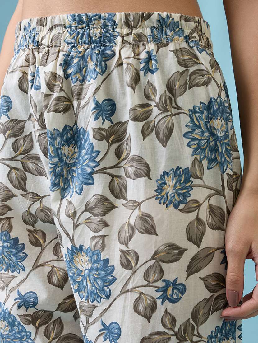 women blue all over floral printed v-neck lace insert anarkali kurta with pant & dupatta set - 21926731 -  Standard Image - 5