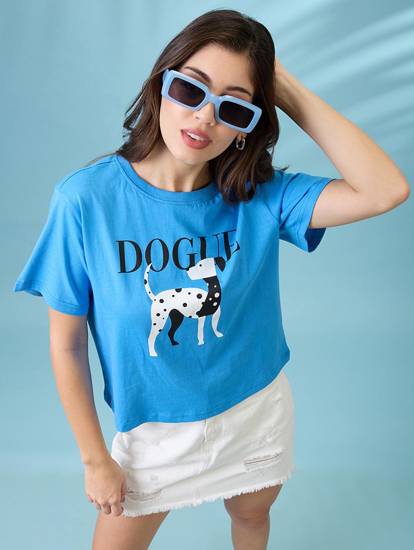 women blue graphic print round neck short sleeves oversized t shirt - 21926768 -  Zoom Image - 0