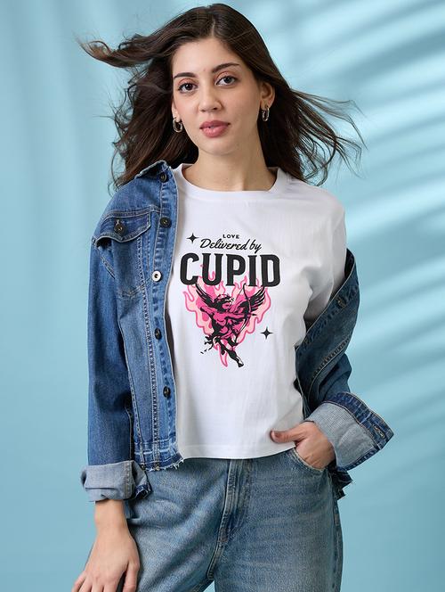 women white graphic print round neck short sleeves oversized t shirt - 21926769 - Standard Image - 0