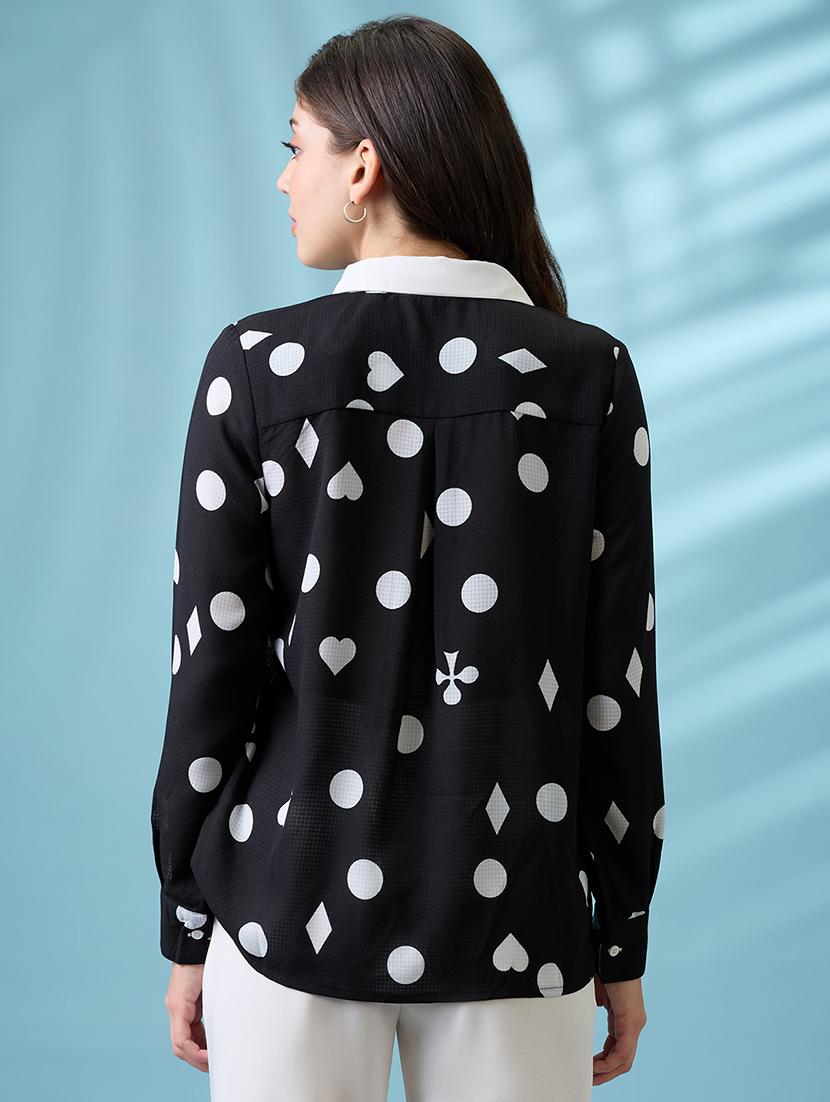 women black printed self design collared neck cuffed sleeves shirt - 21926775 - Standard Image - 3