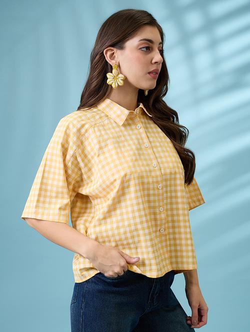 women's yellow and white checkered cotton shirt - 21926776 -  Standard Image - 0