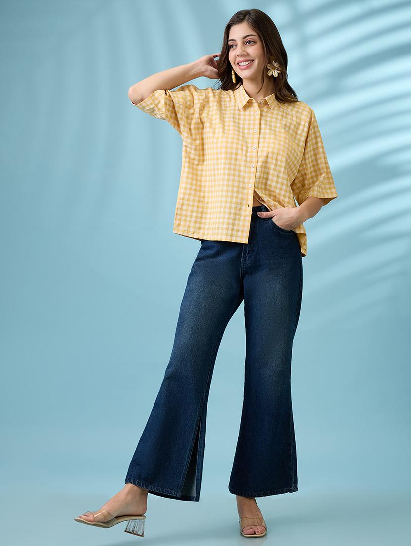 women's yellow and white checkered cotton shirt - 21926776 - Standard Image - 5